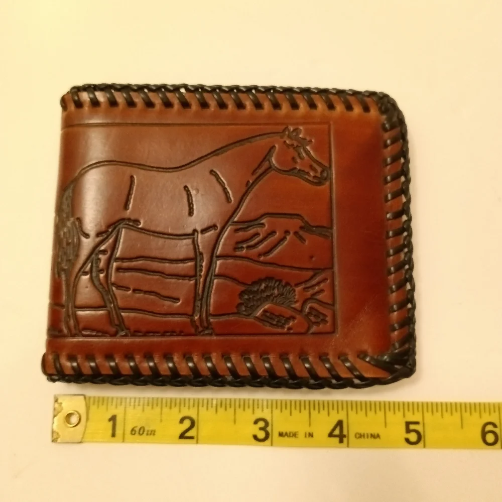 NOS Vintage Western Handtooled & Handcrafted Leather Wallet